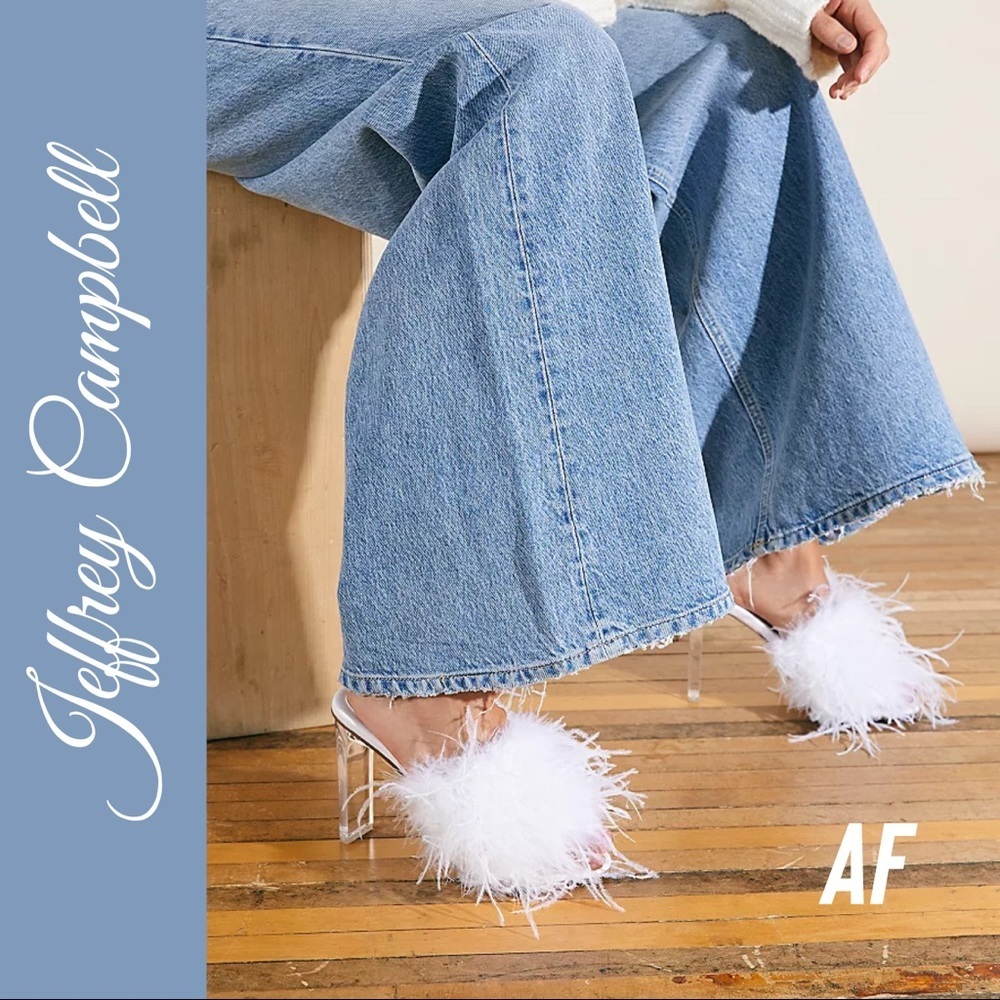 JEFFREY CAMPBELL DAISY BOA SANDALS WITE FEATHERS WORN ONCE